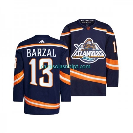 Camiseta New York Islanders MATHEW BARZAL 13 Adidas 2022-2023 Reverse Retro Marinha Authentic - Homem